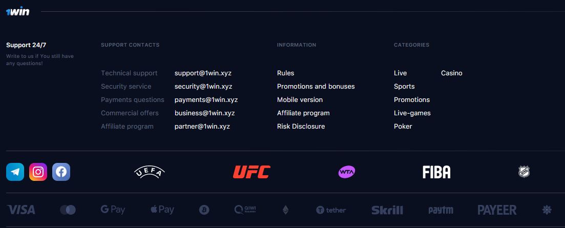 1Win casinos support